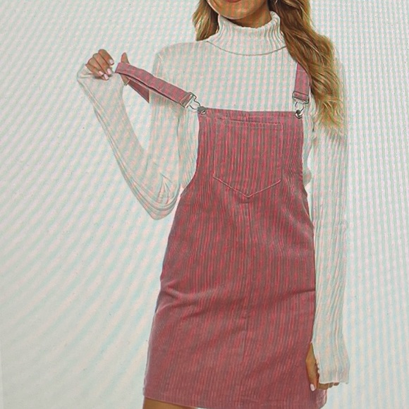 Pink corduroy overall bib pinafore suspender dress, size S Barbiecore boho - Picture 2 of 16
